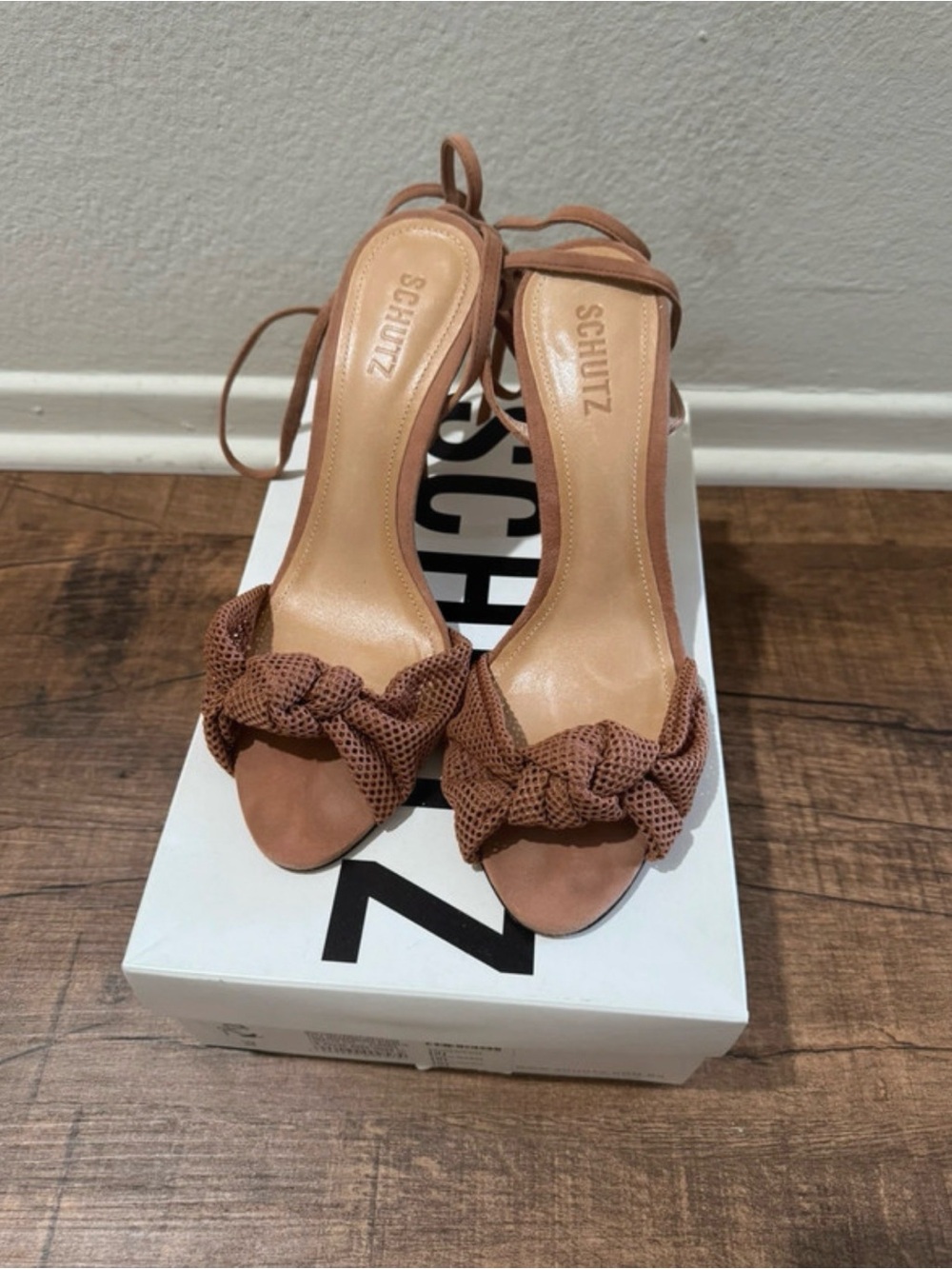 SCHUTZ Brown Knot Front Lace-Up Heels